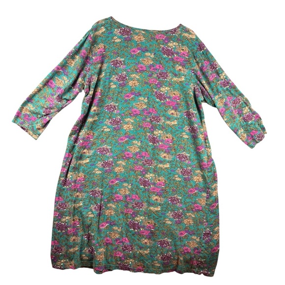 EUC Vermont Country Store Floral Cotton Knit A-Line Dress in Teal Sz 2X - Picture 3 of 10